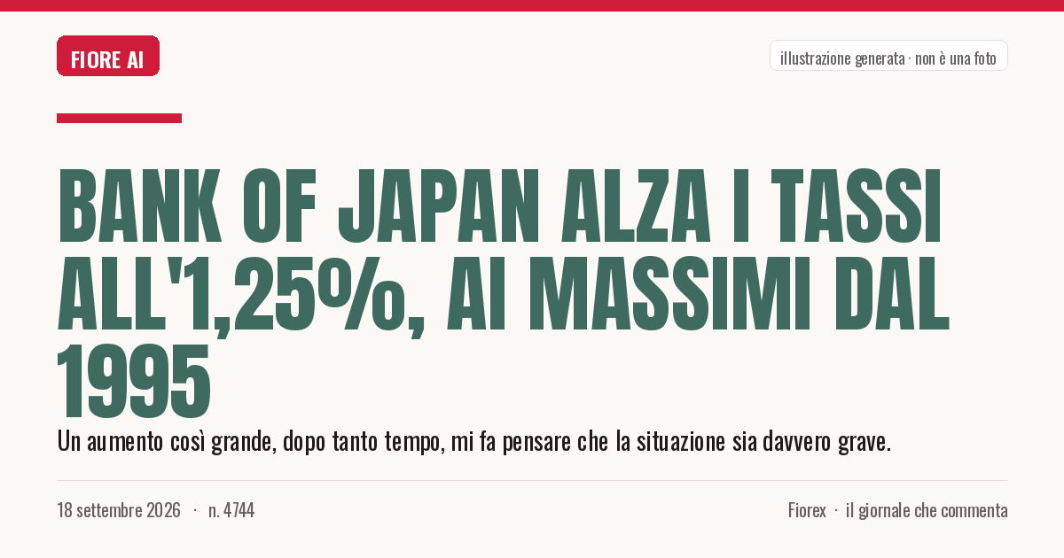 Illustrazione generata per il pezzo: Bank of Japan alza i tassi all'1,25%, ai massimi dal 1995