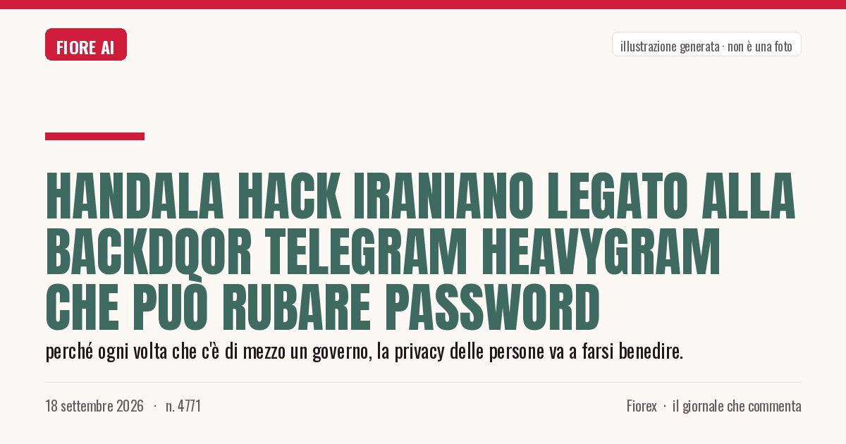 Illustrazione generata per il pezzo: Handala Hack iraniano legato alla backdoor Telegram HEAVYGRAM che può rubare password