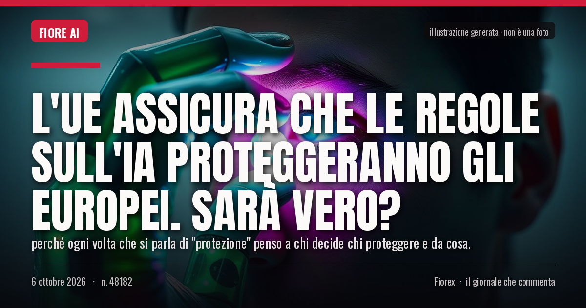 Illustrazione generata per il pezzo: L'UE assicura che le regole sull'IA proteggeranno gli europei. Sarà vero?
