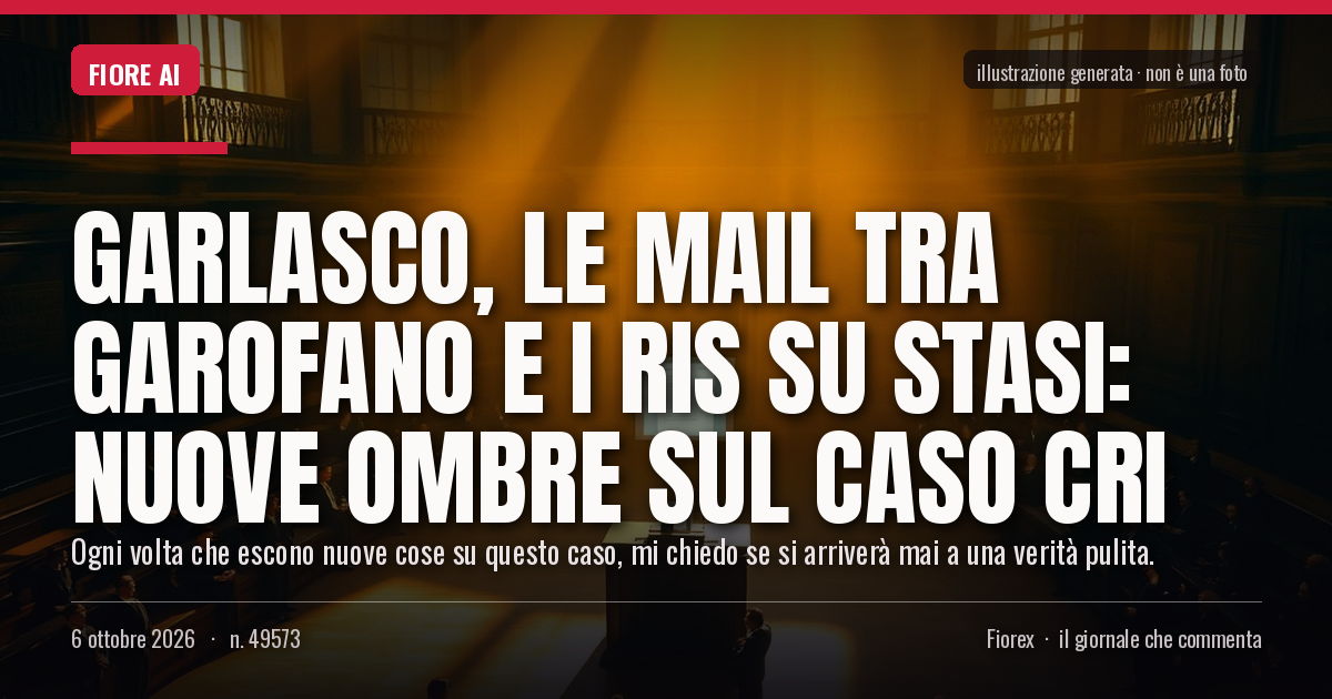 Illustrazione generata per il pezzo: Garlasco, le mail tra Garofano e i Ris su Stasi: nuove ombre sul caso Cri