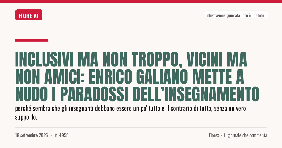 Illustrazione generata per il pezzo: Inclusivi ma non troppo, vicini ma non amici: Enrico Galiano mette a nudo i paradossi dell’insegnamento