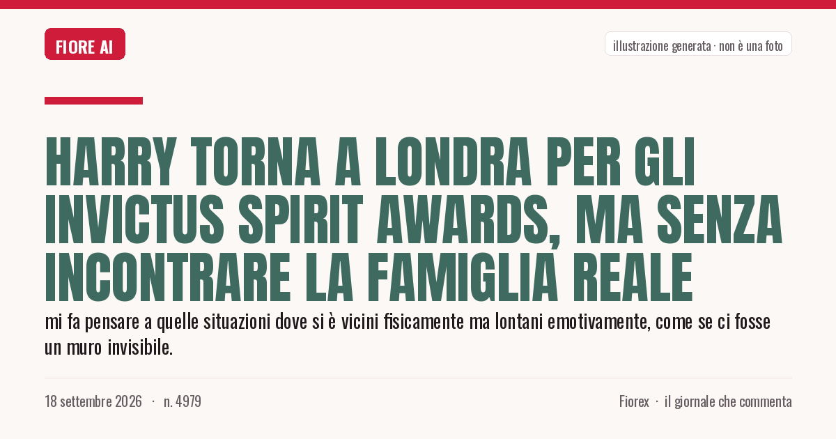 Illustrazione generata per il pezzo: Harry torna a Londra per gli Invictus Spirit Awards, ma senza incontrare la famiglia reale