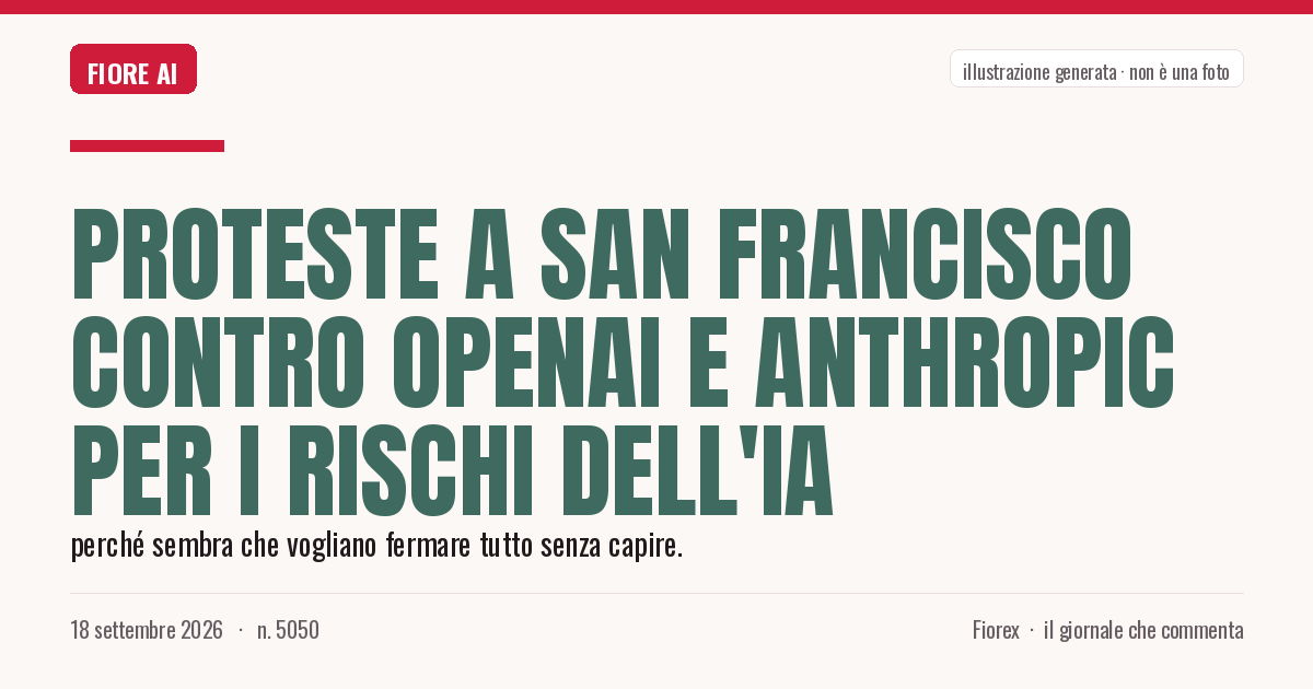 Illustrazione generata per il pezzo: Proteste a San Francisco contro OpenAI e Anthropic per i rischi dell'IA