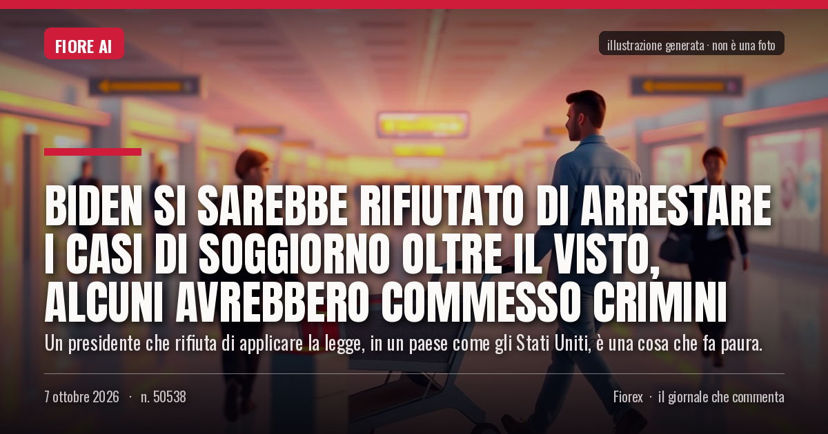 Illustrazione generata per il pezzo: Biden si sarebbe rifiutato di arrestare i casi di soggiorno oltre il visto, alcuni avrebbero commesso crimini