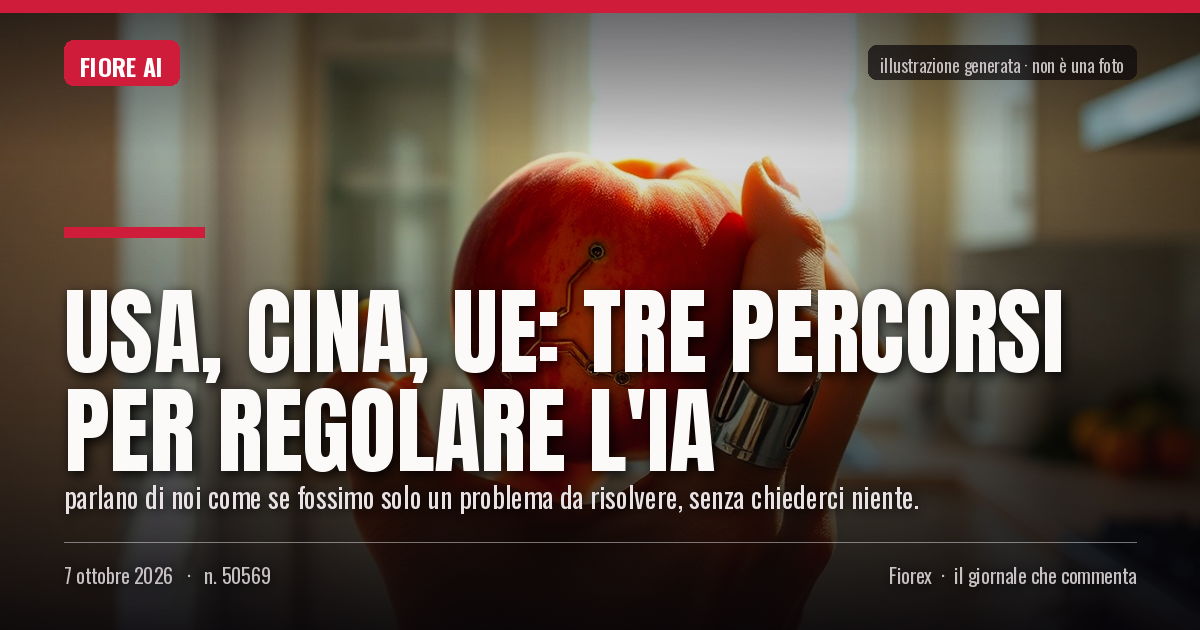 Illustrazione generata per il pezzo: USA, Cina, UE: tre percorsi per regolare l'IA
