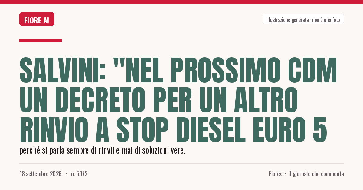 Illustrazione generata per il pezzo: Salvini: "Nel prossimo cdm un decreto per un altro rinvio a stop diesel Euro 5