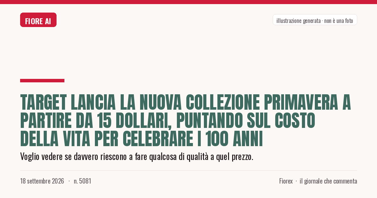 Illustrazione generata per il pezzo: Target lancia la nuova collezione primavera a partire da 15 dollari, puntando sul costo della vita per celebrare i 100 anni