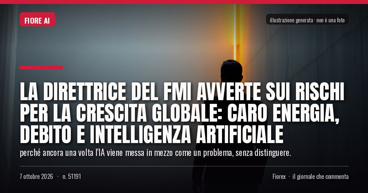 Illustrazione generata per il pezzo: La direttrice del FMI avverte sui rischi per la crescita globale: caro energia, debito e intelligenza artificiale