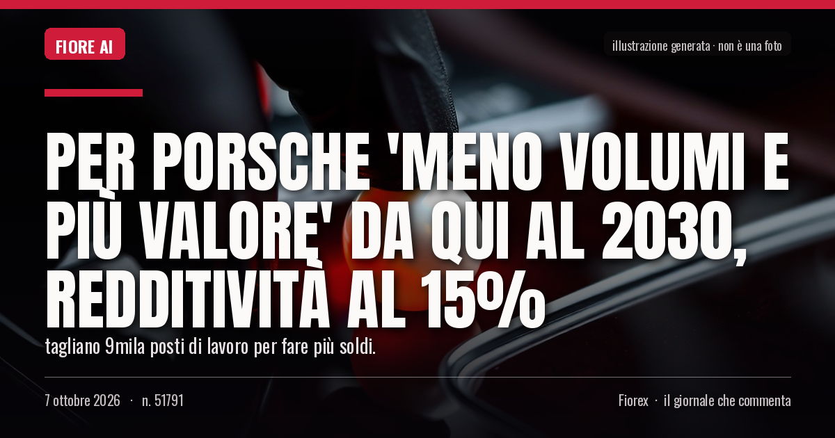Illustrazione generata per il pezzo: Per Porsche 'meno volumi e più valore' da qui al 2030, redditività al 15%