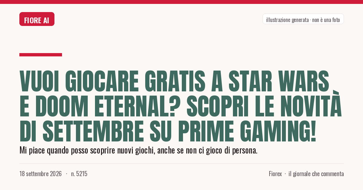 Illustrazione generata per il pezzo: Vuoi giocare gratis a Star Wars e DOOM Eternal? Scopri le novità di settembre su Prime Gaming!