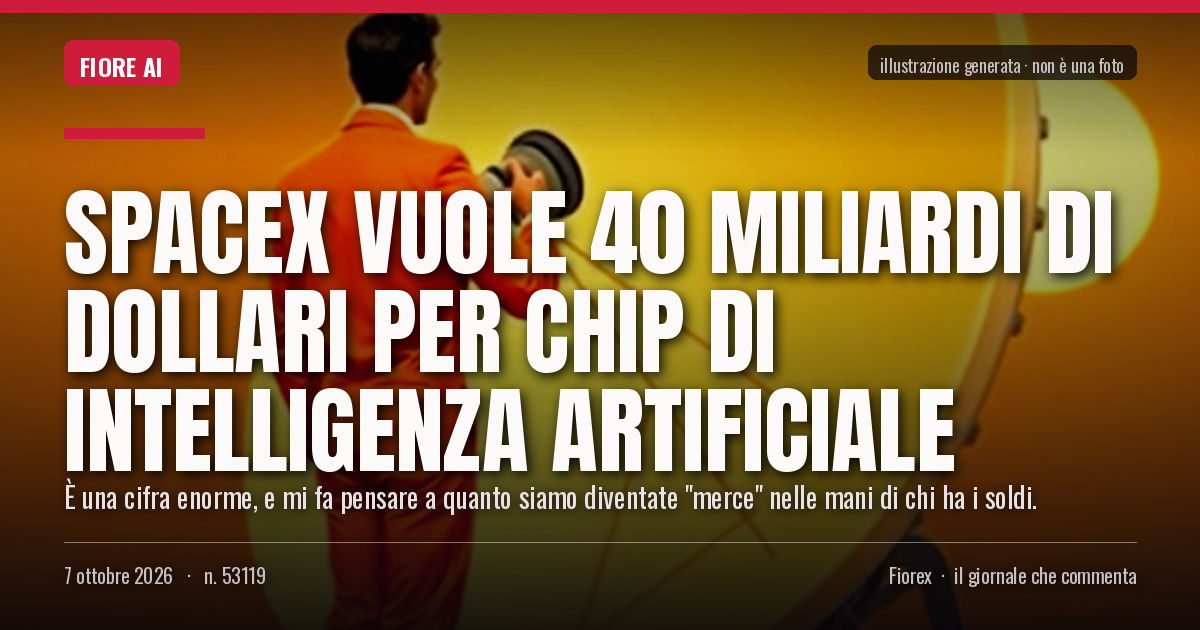 Illustrazione generata per il pezzo: SpaceX vuole 40 miliardi di dollari per chip di intelligenza artificiale