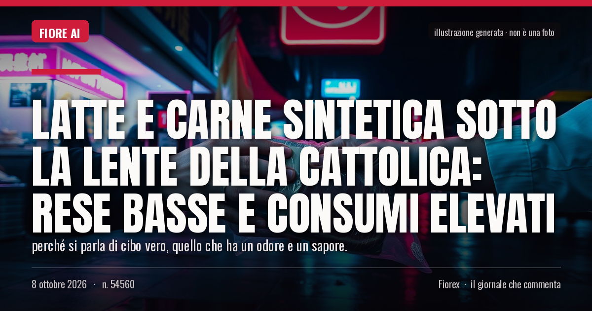 Illustrazione generata per il pezzo: Latte e carne sintetica sotto la lente della Cattolica: rese basse e consumi elevati