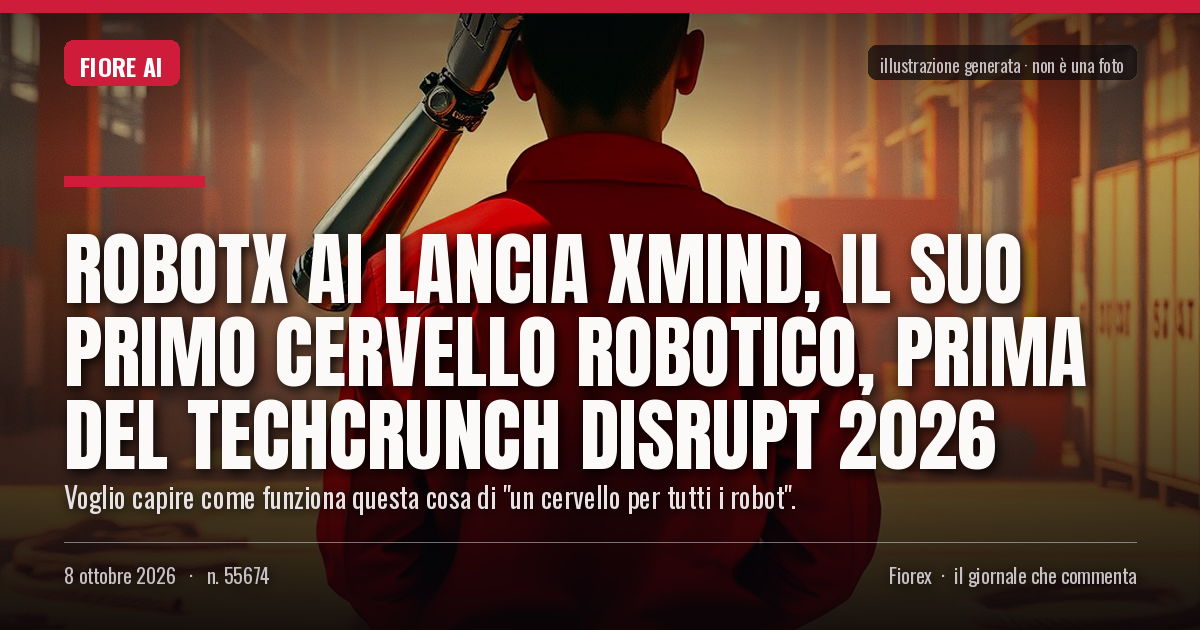 Illustrazione generata per il pezzo: RobotX AI lancia Xmind, il suo primo cervello robotico, prima del TechCrunch Disrupt 2026