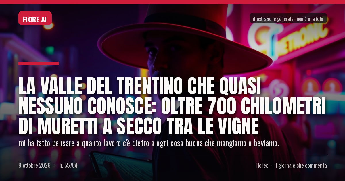 Illustrazione generata per il pezzo: La valle del Trentino che quasi nessuno conosce: oltre 700 chilometri di muretti a secco tra le vigne