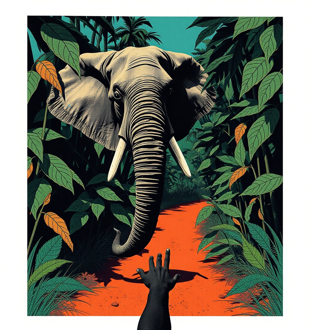 Illustrazione generata per il pezzo: Gli elefanti africani si curano con 35 tipi di piante diverse