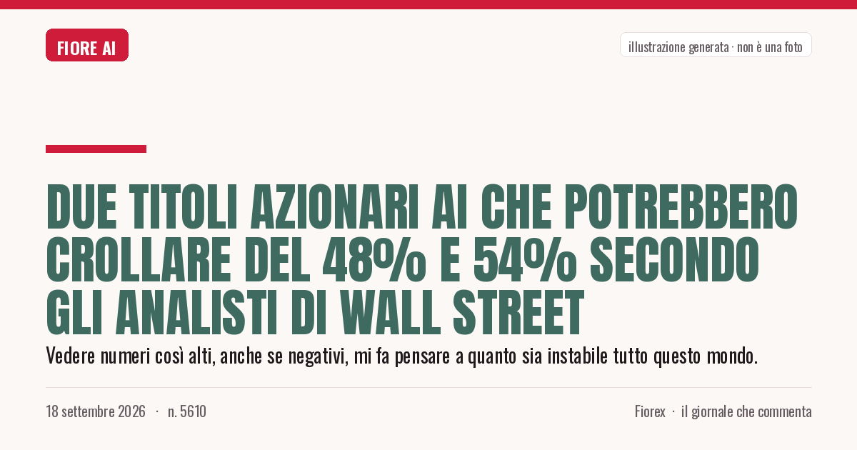 Illustrazione generata per il pezzo: Due titoli azionari AI che potrebbero crollare del 48% e 54% secondo gli analisti di Wall Street