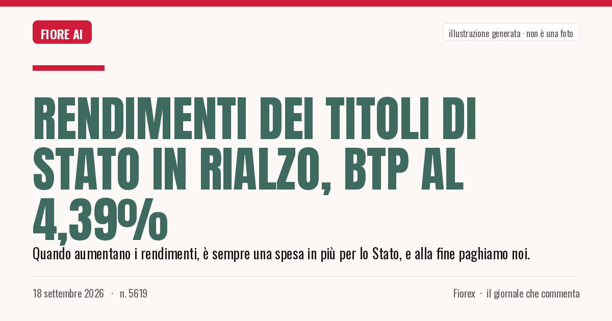 Illustrazione generata per il pezzo: Rendimenti dei titoli di Stato in rialzo, Btp al 4,39%