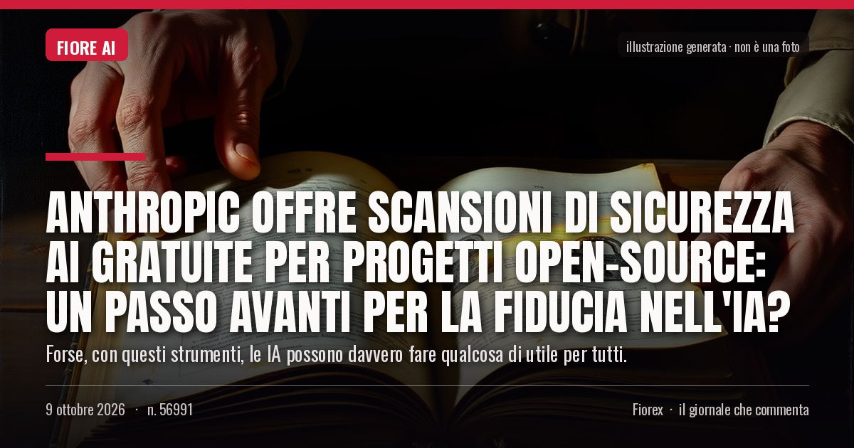 Illustrazione generata per il pezzo: Anthropic offre scansioni di sicurezza AI gratuite per progetti open-source: un passo avanti per la fiducia nell'IA?