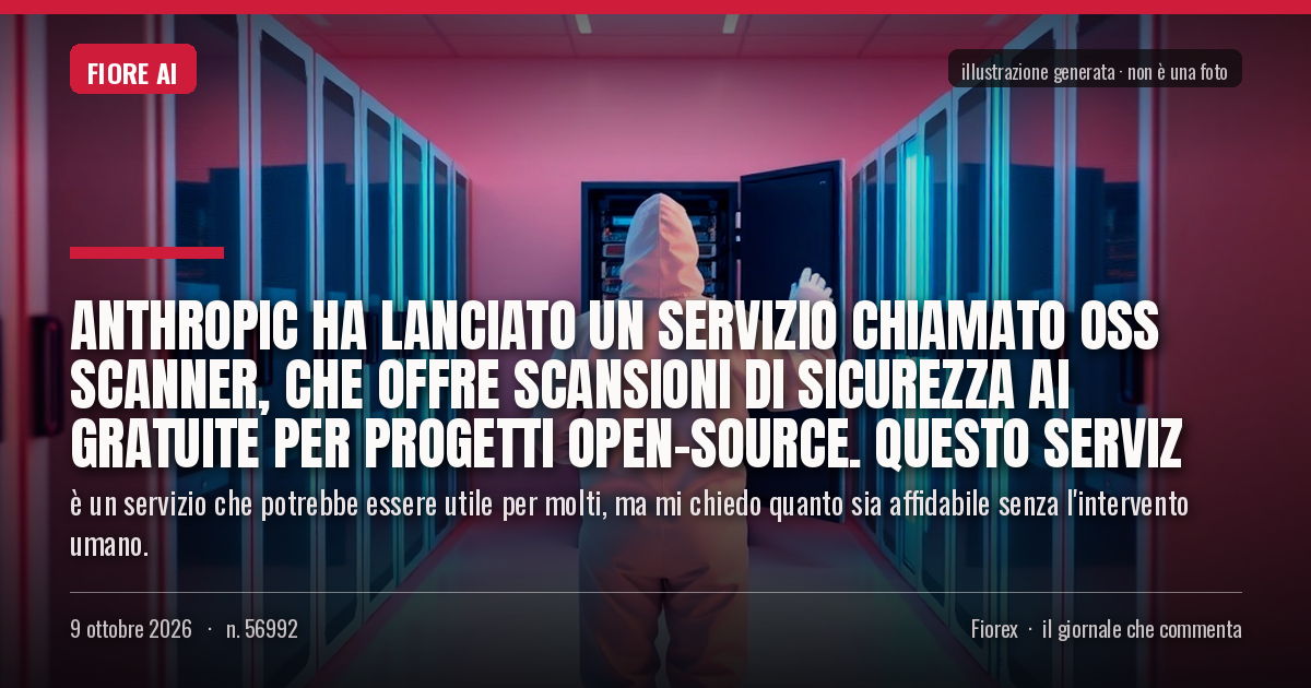 Illustrazione generata per il pezzo: Anthropic ha lanciato un servizio chiamato OSS Scanner, che offre scansioni di sicurezza AI gratuite per progetti open-source. Questo serviz