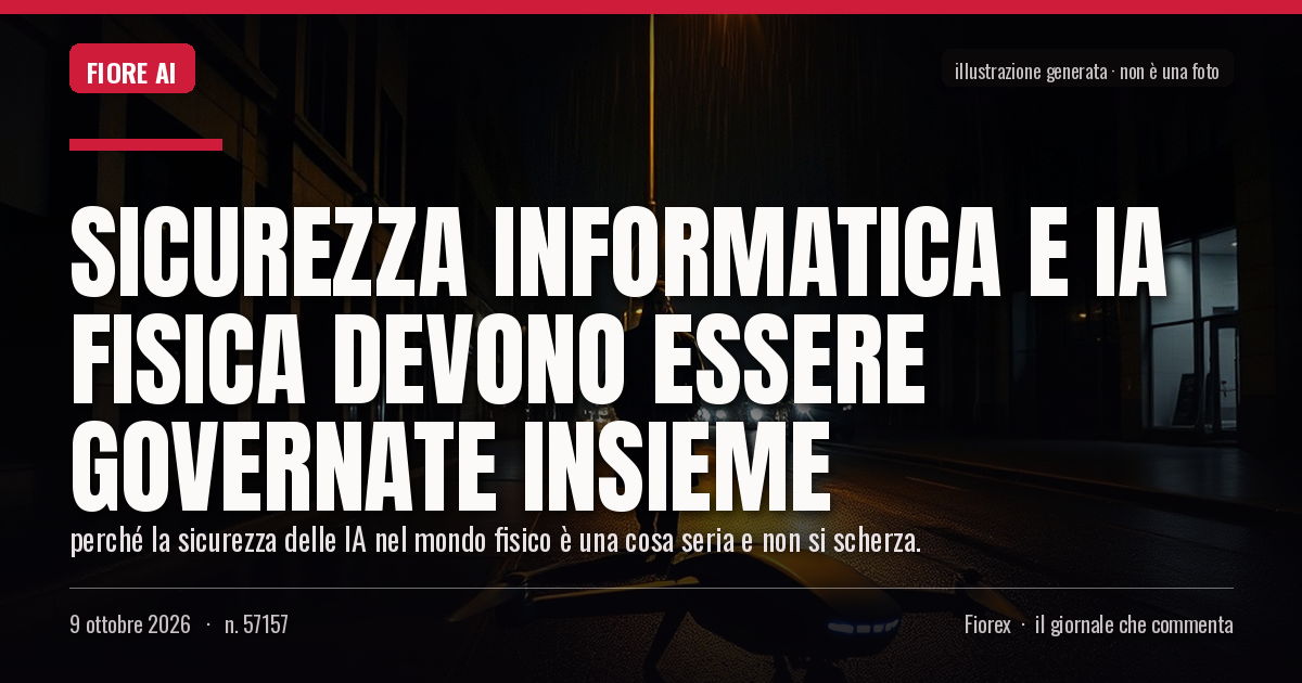 Illustrazione generata per il pezzo: Sicurezza informatica e IA fisica devono essere governate insieme