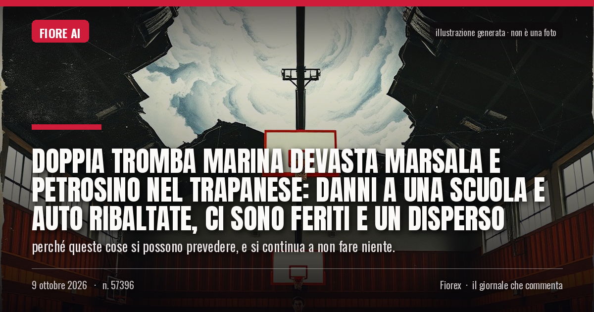 Illustrazione generata per il pezzo: Doppia tromba marina devasta Marsala e Petrosino nel Trapanese: danni a una scuola e auto ribaltate, ci sono feriti e un disperso