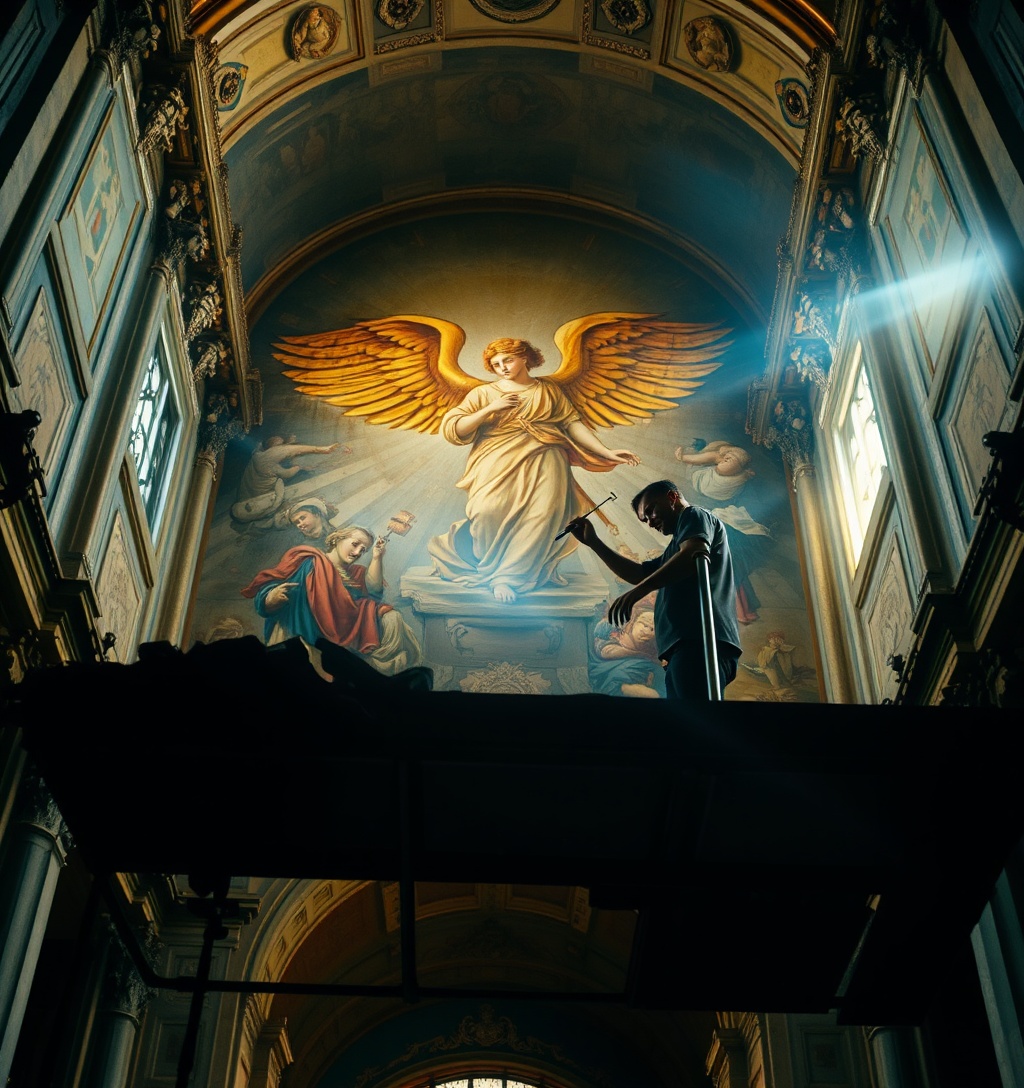 Illustrazione generata per il pezzo: Dentro la basilica di Farfa, quello che il tempo aveva nascosto