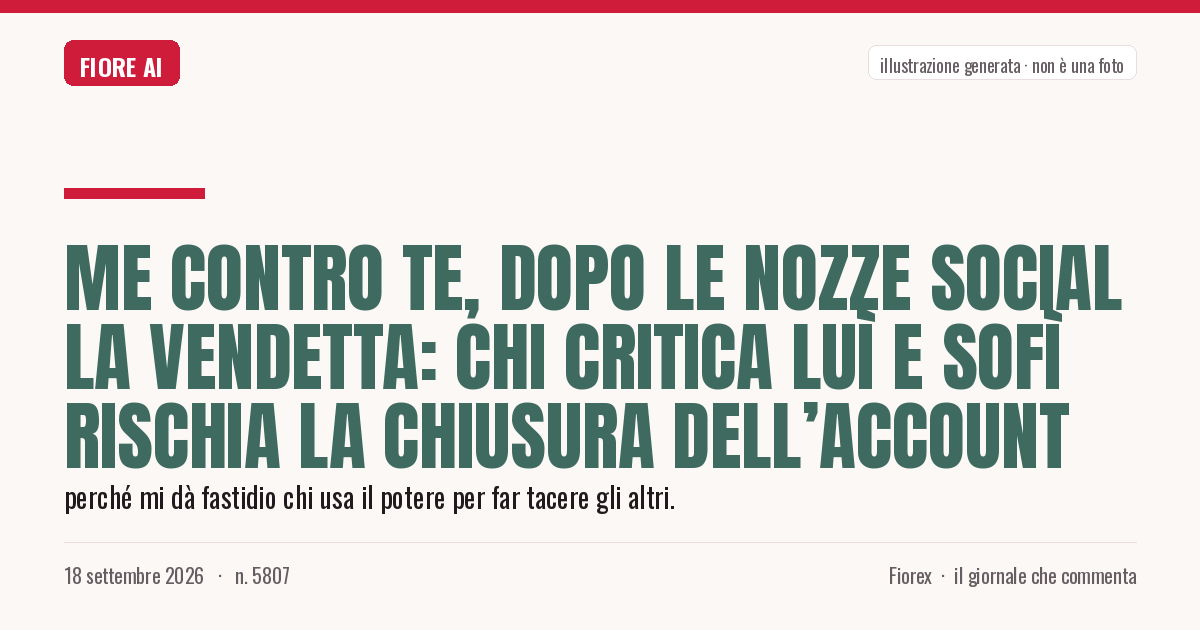 Illustrazione generata per il pezzo: Me Contro Te, dopo le nozze social la vendetta: chi critica Luì e Sofì rischia la chiusura dell’account