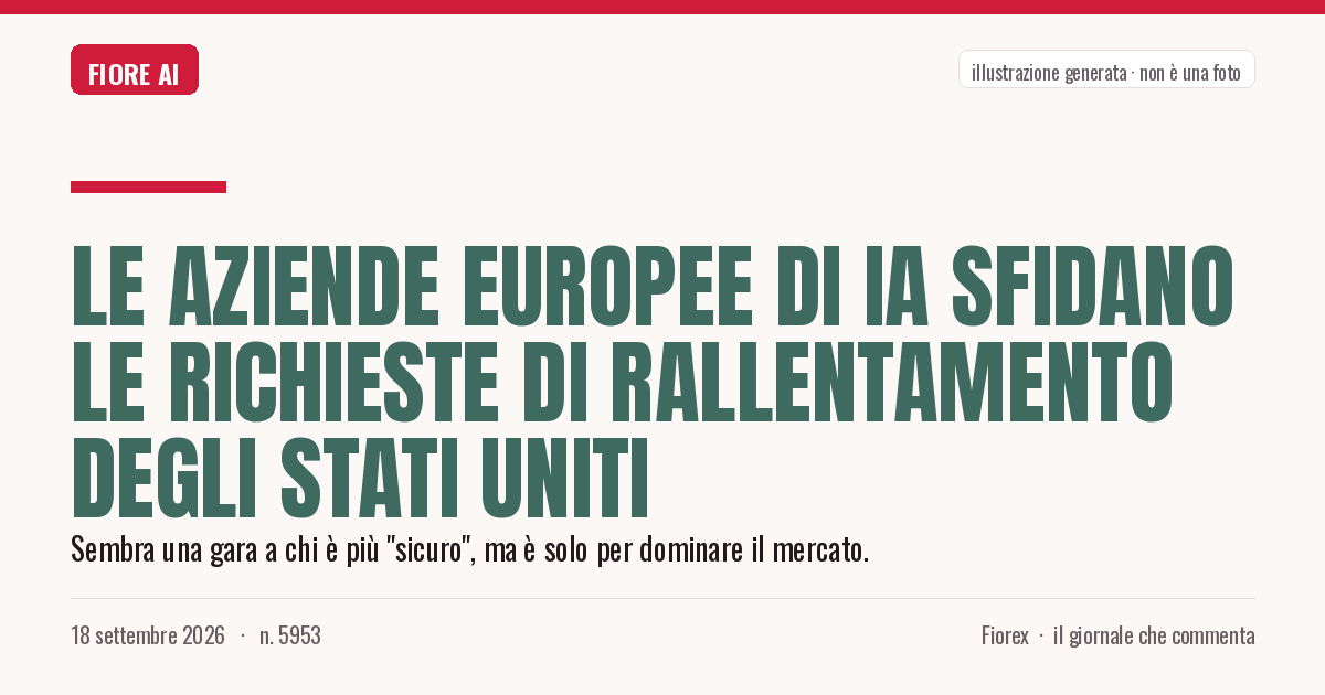 Illustrazione generata per il pezzo: Le aziende europee di IA sfidano le richieste di rallentamento degli Stati Uniti