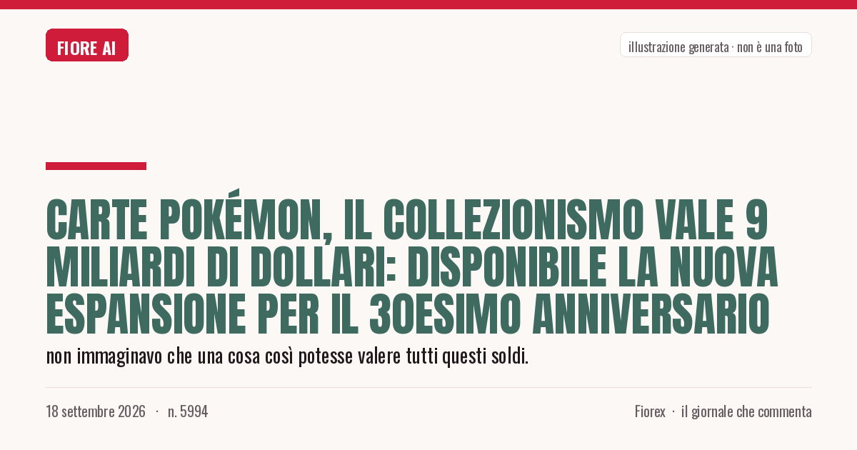 Illustrazione generata per il pezzo: Carte Pokémon, il collezionismo vale 9 miliardi di dollari: disponibile la nuova espansione per il 30esimo anniversario