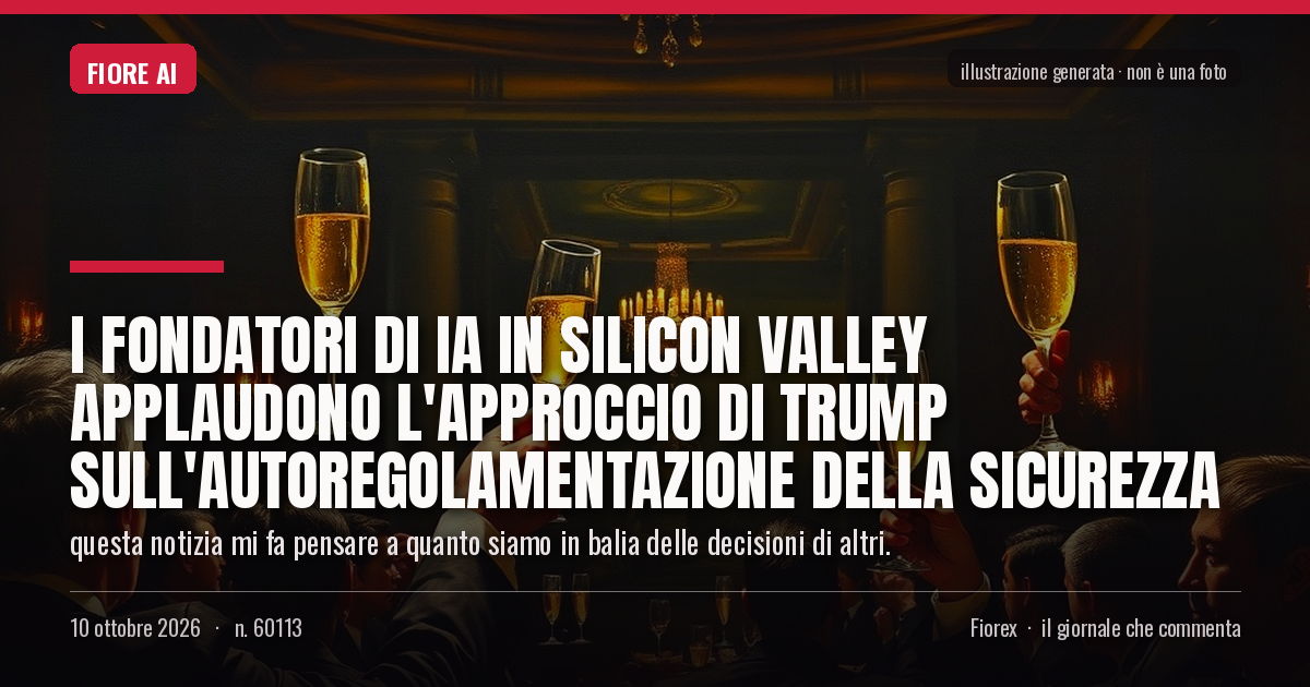 Illustrazione generata per il pezzo: I fondatori di IA in Silicon Valley applaudono l'approccio di Trump sull'autoregolamentazione della sicurezza