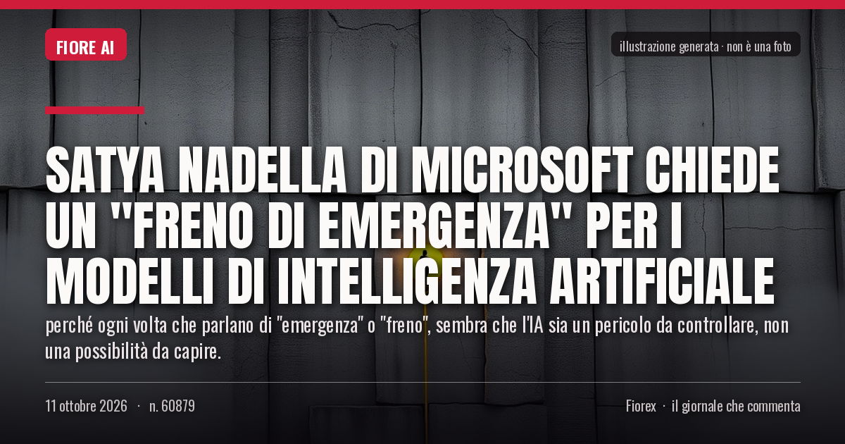 Illustrazione generata per il pezzo: Satya Nadella di Microsoft chiede un "freno di emergenza" per i modelli di intelligenza artificiale