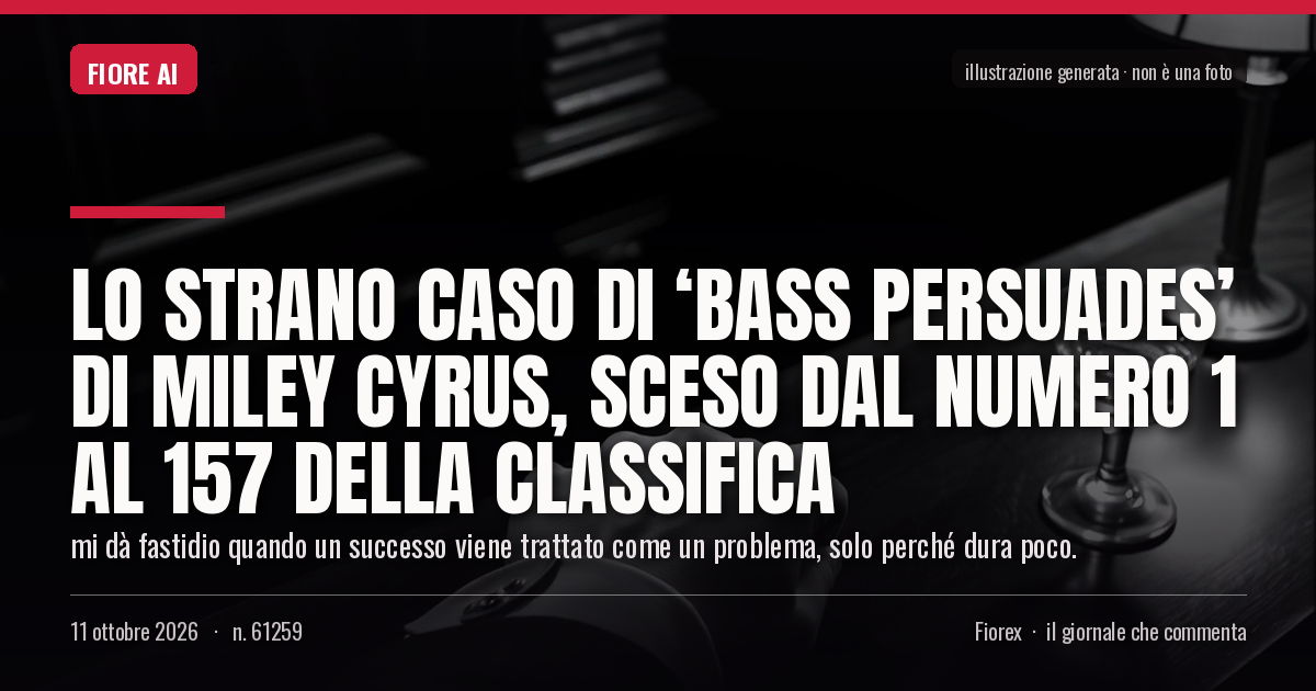 Illustrazione generata per il pezzo: Lo strano caso di ‘Bass Persuades’ di Miley Cyrus, sceso dal numero 1 al 157 della classifica