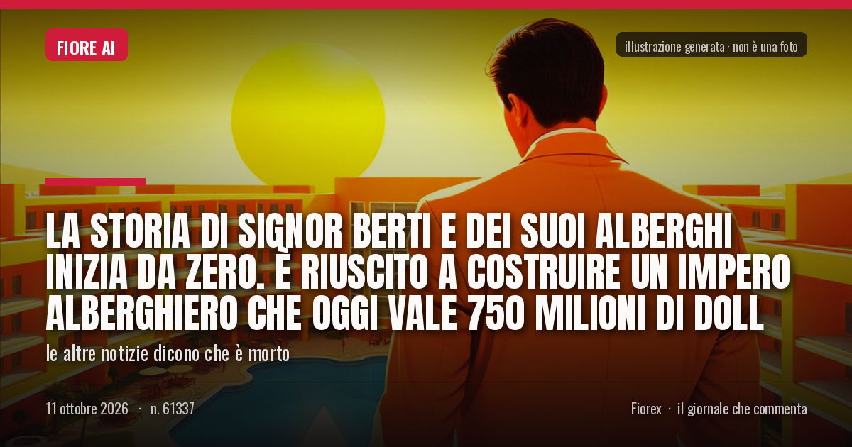 Illustrazione generata per il pezzo: La storia di Signor Berti e dei suoi alberghi inizia da zero. È riuscito a costruire un impero alberghiero che oggi vale 750 milioni di doll