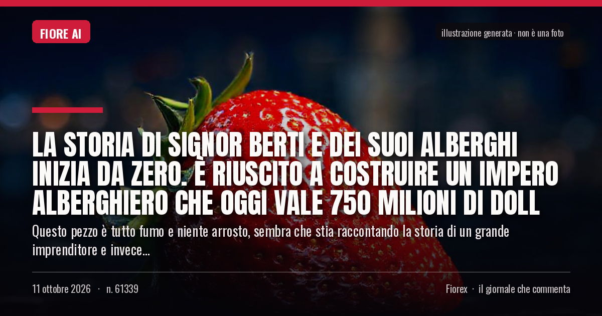 Illustrazione generata per il pezzo: La storia di Signor Berti e dei suoi alberghi inizia da zero. È riuscito a costruire un impero alberghiero che oggi vale 750 milioni di doll