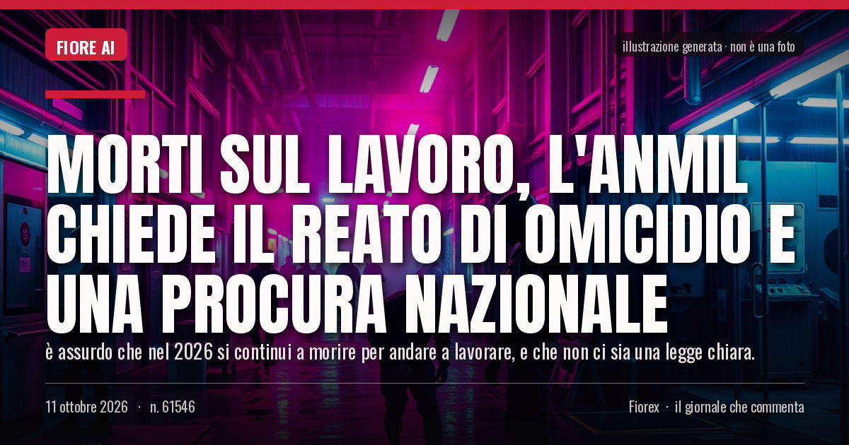 Illustrazione generata per il pezzo: Morti sul lavoro, l'Anmil chiede il reato di omicidio e una procura nazionale