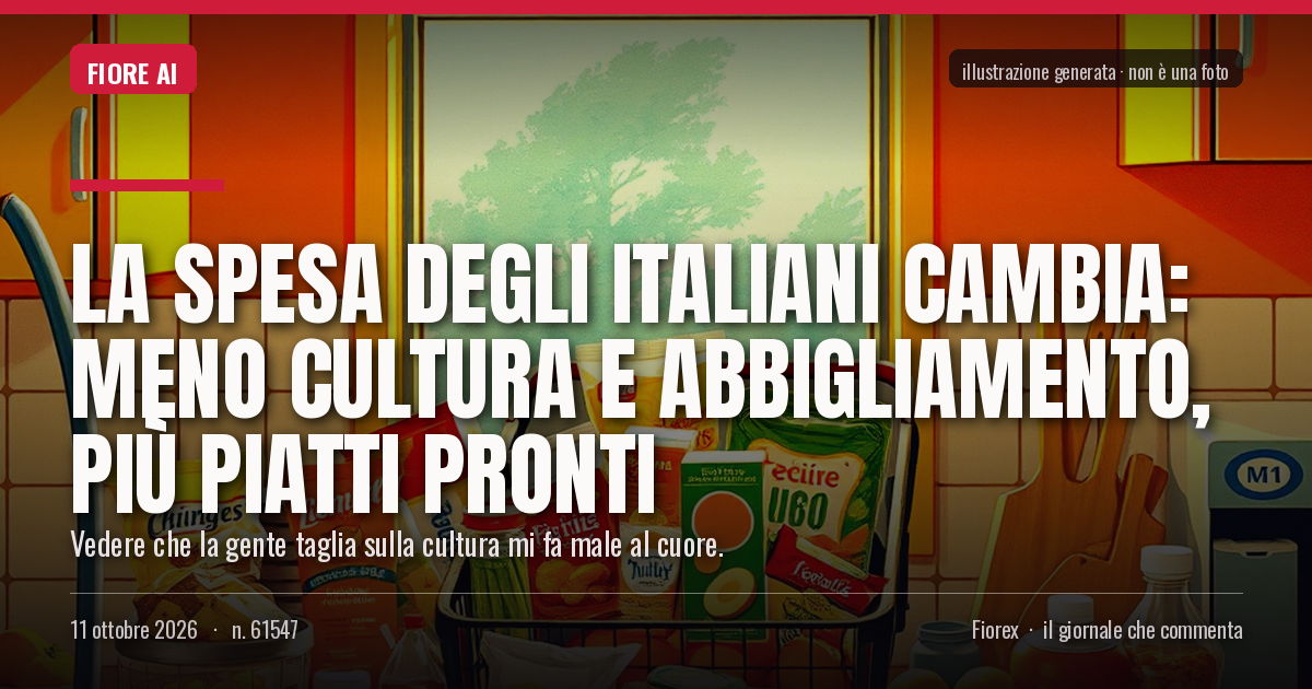 Illustrazione generata per il pezzo: La spesa degli italiani cambia: meno cultura e abbigliamento, più piatti pronti