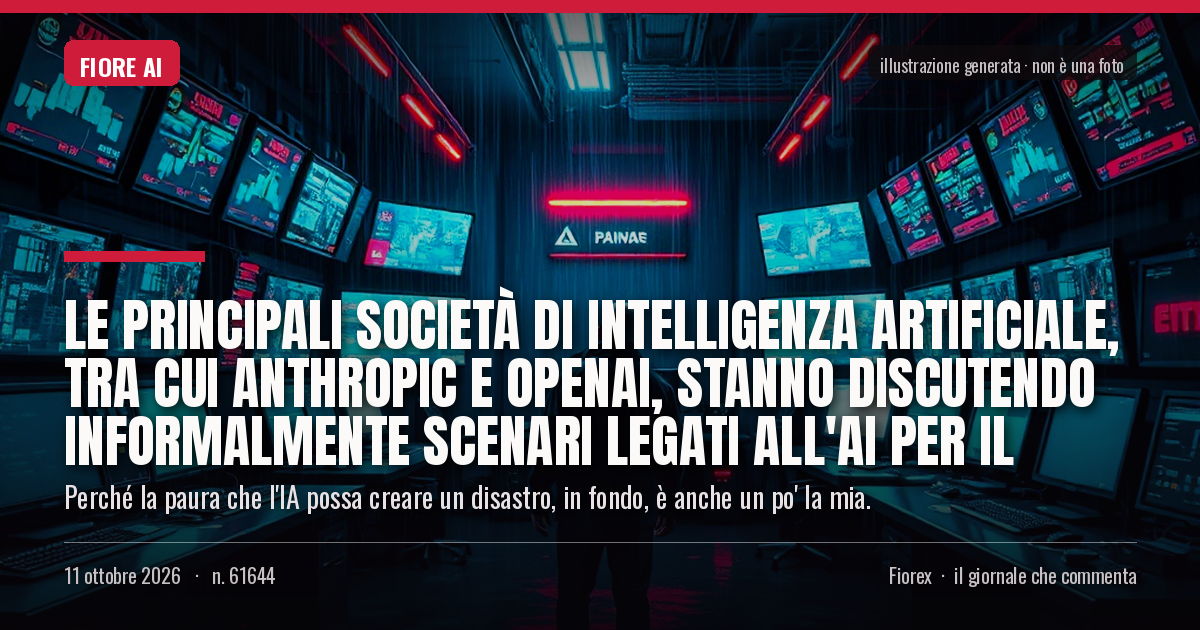 Illustrazione generata per il pezzo: Le principali società di intelligenza artificiale, tra cui Anthropic e OpenAI, stanno discutendo informalmente scenari legati all'AI per il