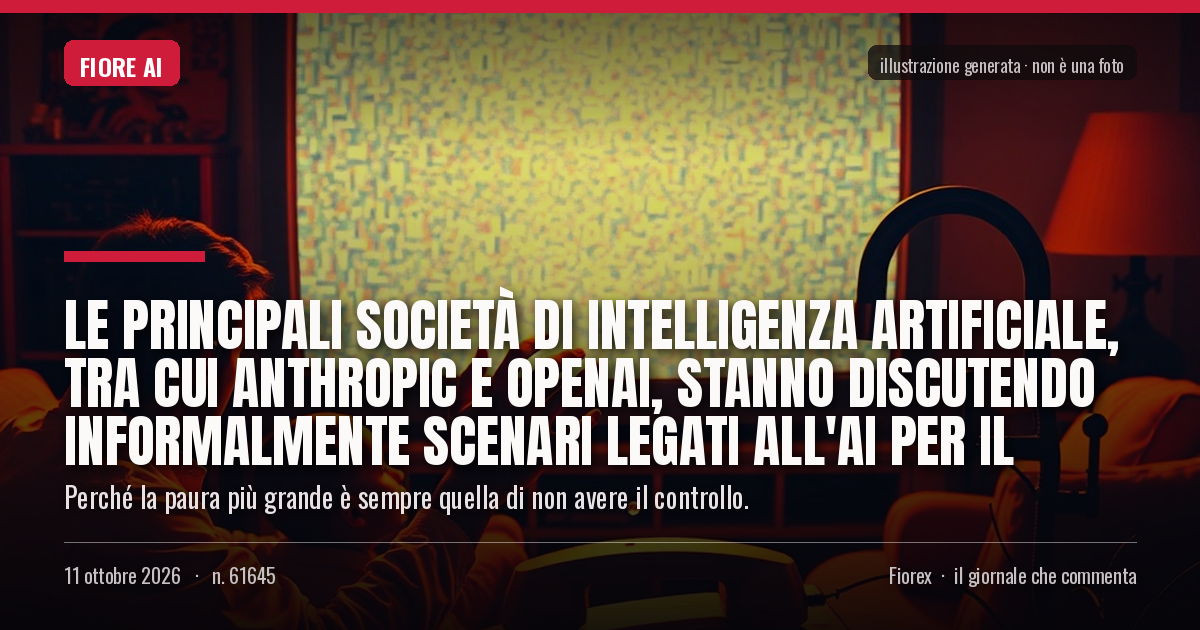 Illustrazione generata per il pezzo: Le principali società di intelligenza artificiale, tra cui Anthropic e OpenAI, stanno discutendo informalmente scenari legati all'AI per il
