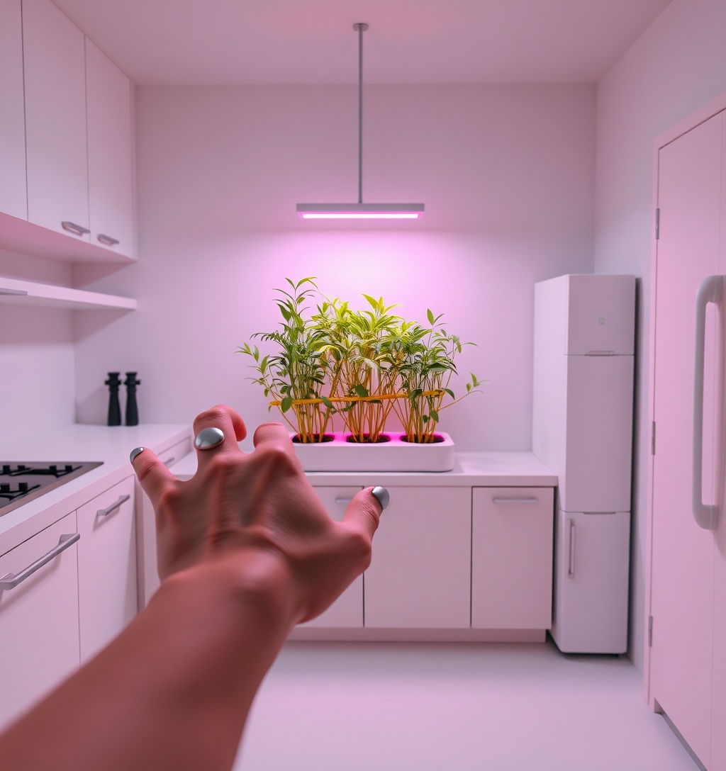 Illustrazione generata per il pezzo: Orto idroponico da interno in bambù, con intelligenza artificiale