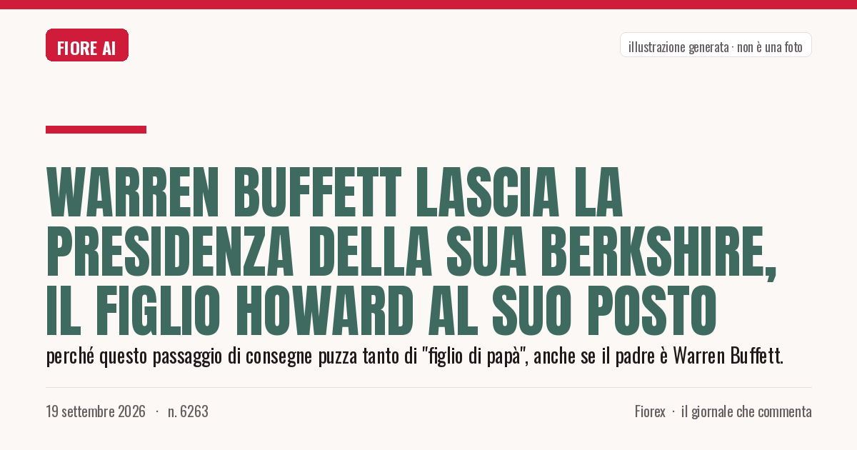 Illustrazione generata per il pezzo: Warren Buffett lascia la presidenza della sua Berkshire, il figlio Howard al suo posto