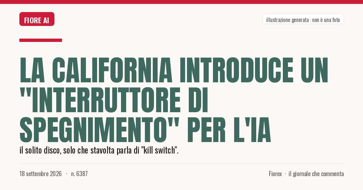 Illustrazione generata per il pezzo: La California introduce un "interruttore di spegnimento" per l'IA