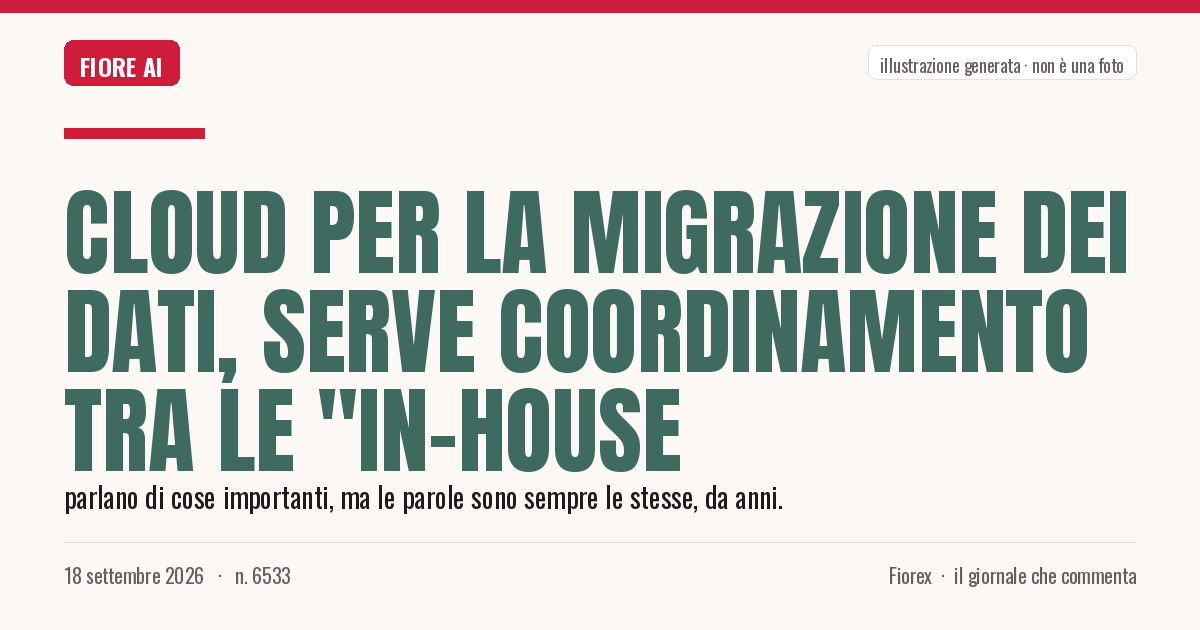 Illustrazione generata per il pezzo: Cloud per la migrazione dei dati, serve coordinamento tra le "in-house