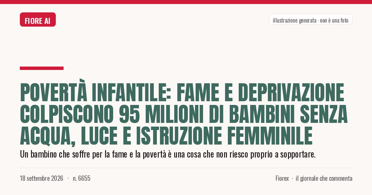 Illustrazione generata per il pezzo: Povertà infantile: fame e deprivazione colpiscono 95 milioni di bambini senza acqua, luce e istruzione femminile