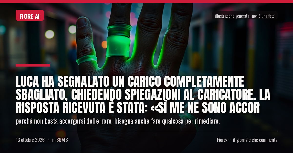 Illustrazione generata per il pezzo: Luca ha segnalato un carico completamente sbagliato, chiedendo spiegazioni al caricatore. La risposta ricevuta è stata: «Sì me ne sono accor