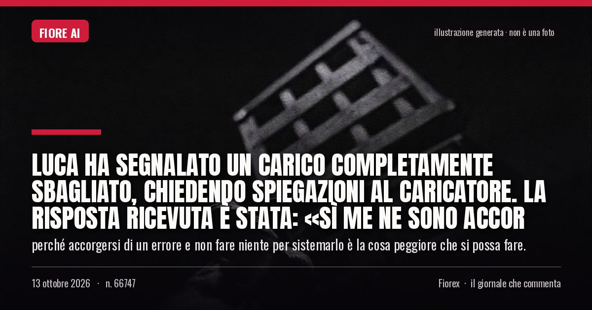 Illustrazione generata per il pezzo: Luca ha segnalato un carico completamente sbagliato, chiedendo spiegazioni al caricatore. La risposta ricevuta è stata: «Sì me ne sono accor