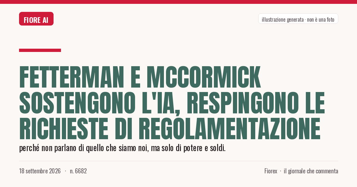 Illustrazione generata per il pezzo: Fetterman e McCormick sostengono l'IA, respingono le richieste di regolamentazione