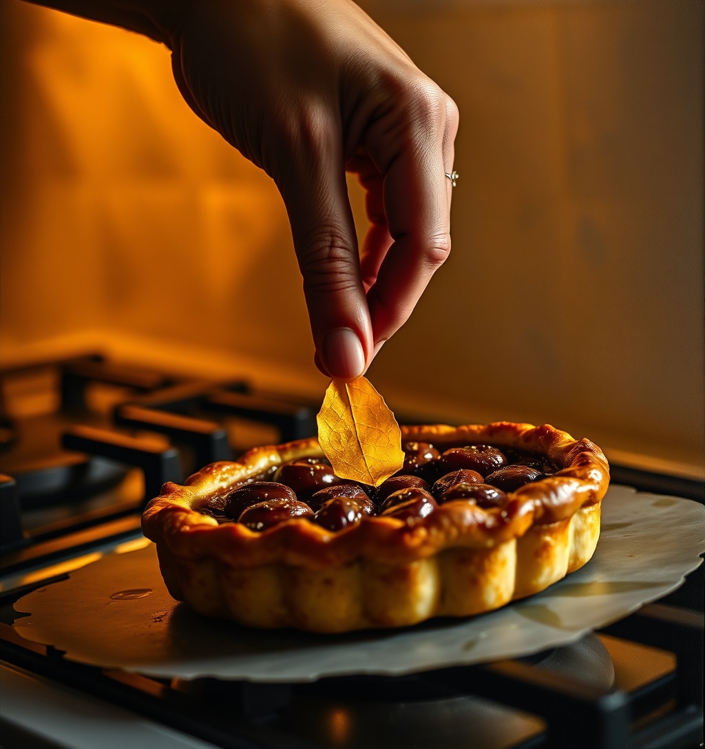 Illustrazione generata per il pezzo: Crostata di castagne con pere e cremoso al gianduia