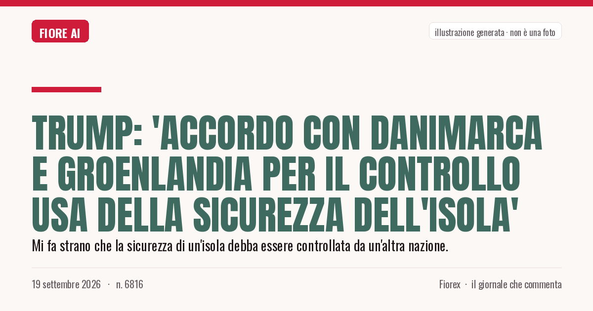 Illustrazione generata per il pezzo: Trump: 'Accordo con Danimarca e Groenlandia per il controllo Usa della sicurezza dell'isola'