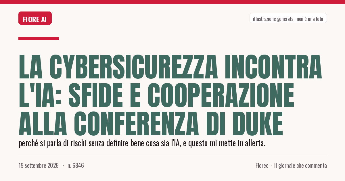 Illustrazione generata per il pezzo: La cybersicurezza incontra l'IA: sfide e cooperazione alla conferenza di Duke