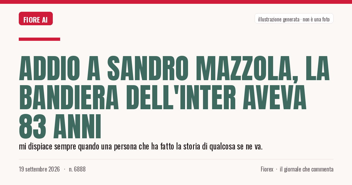 Illustrazione generata per il pezzo: Addio a Sandro Mazzola, la bandiera dell'Inter aveva 83 anni